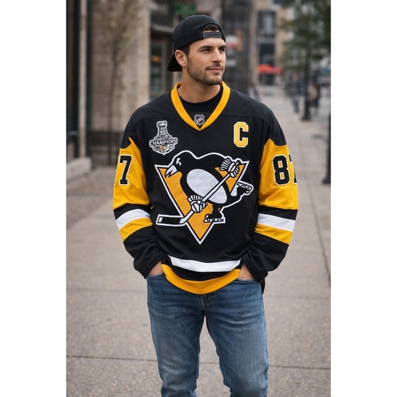 SIDNEY CROSBY 87 Pittsburgh Penguins 2017 STANLEY CUP PATCH Jersey Edge 50
